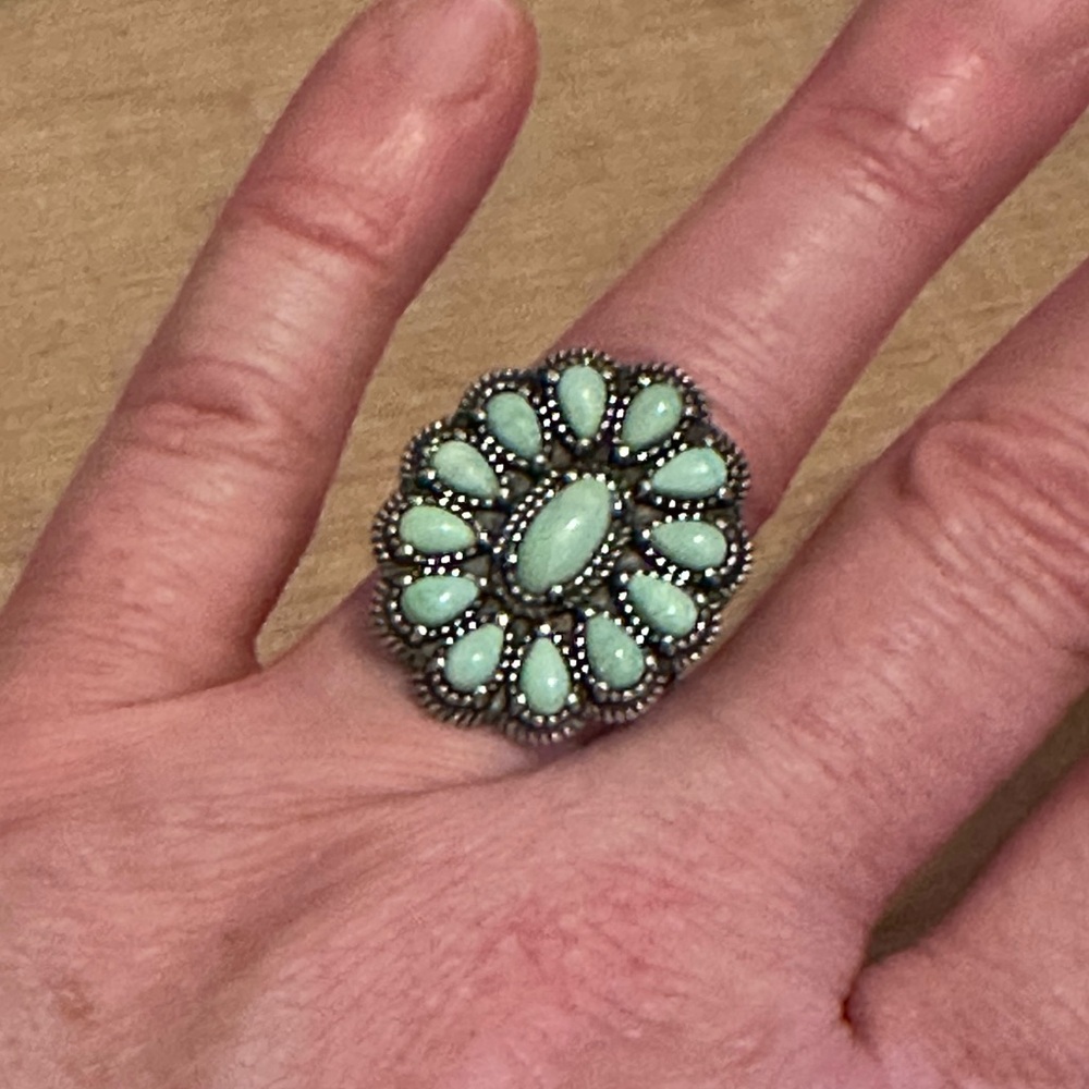 American West by Carolyn Pollack Sterling Green Variscite Cluster Gemstone Ring - Picture 10 of 13